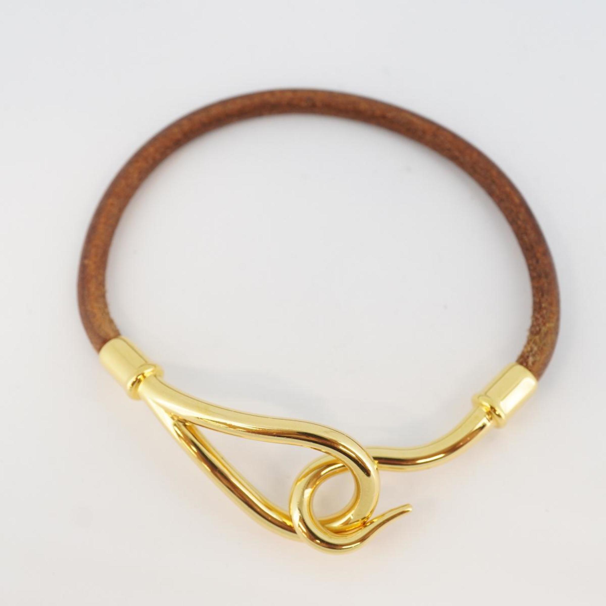 Hermes Bracelet Jumbo Hook GP Plated Leather Gold Brown Women's