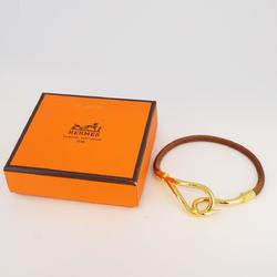 Hermes Bracelet Jumbo Hook GP Plated Leather Gold Brown Women's