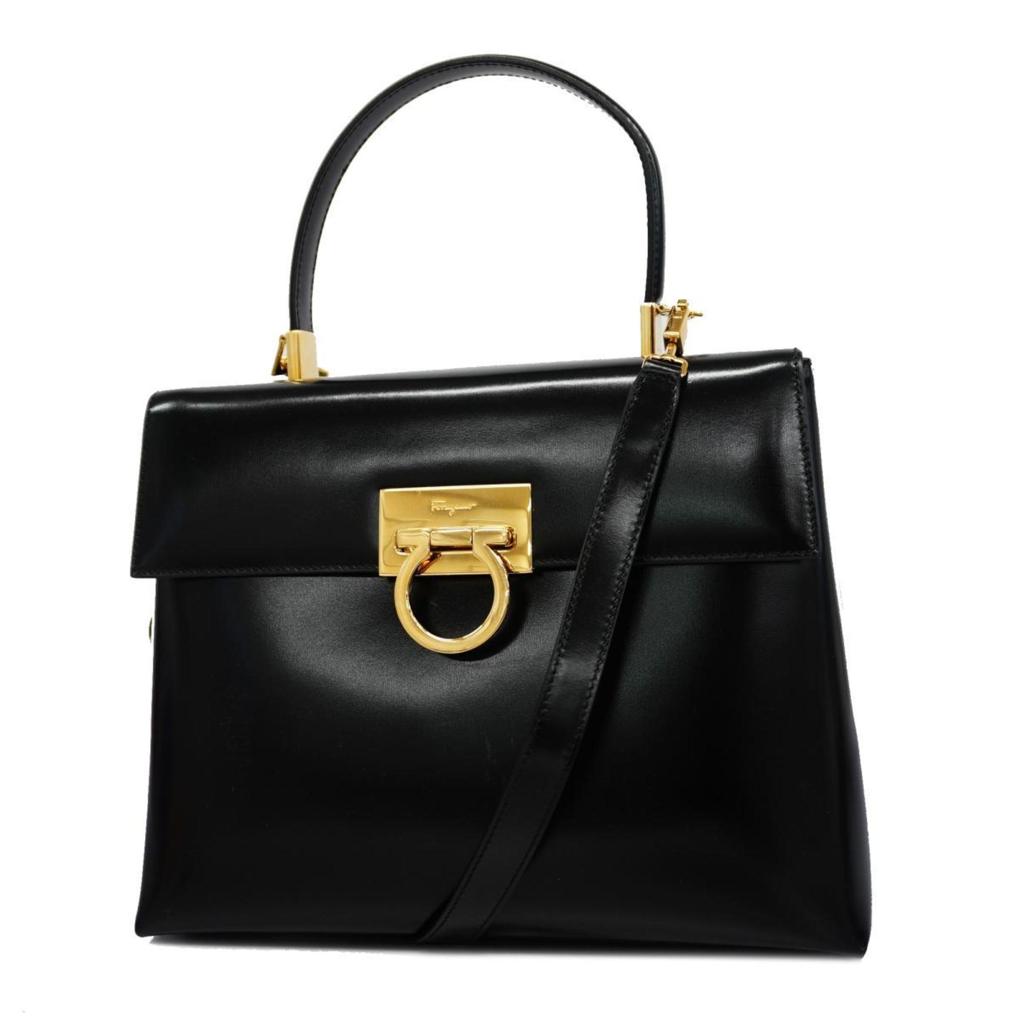 Salvatore Ferragamo Handbag Gancini Leather Black Women's