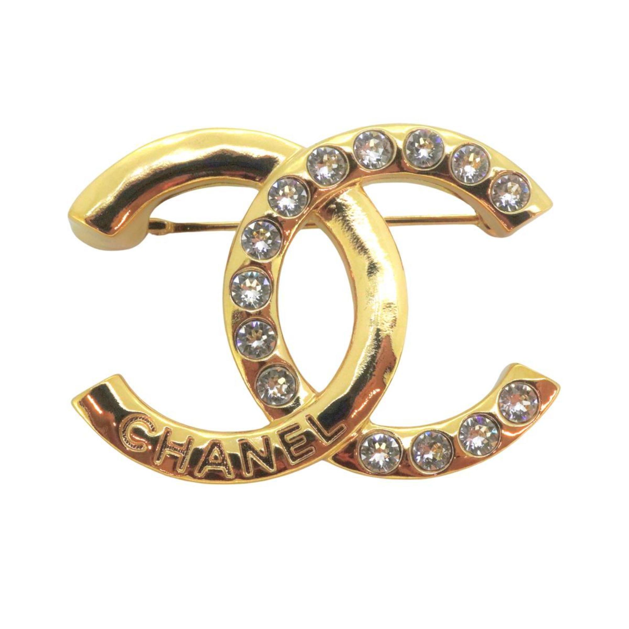 Chanel Brooch Coco Mark Rhinestone GP Plated Gold A24P Women's