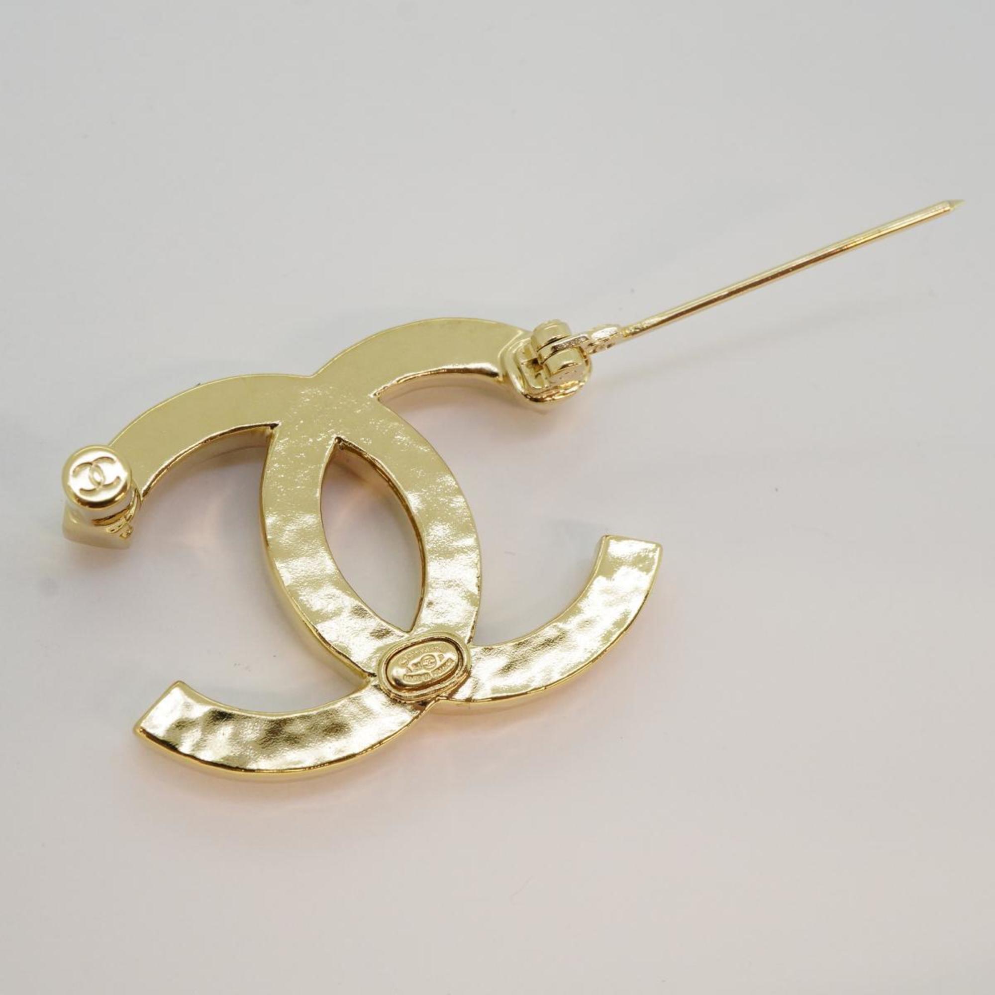 Chanel Brooch Coco Mark Rhinestone GP Plated Gold A24P Women's