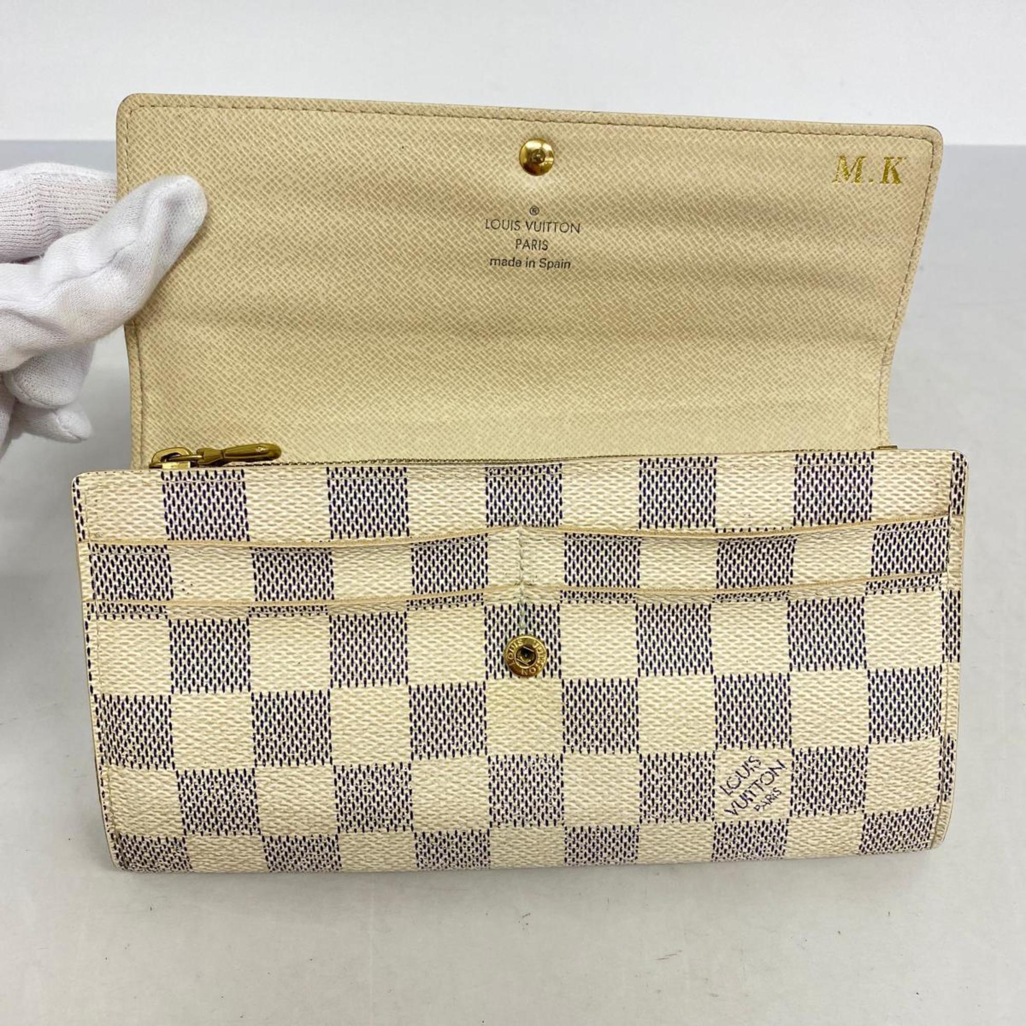 Louis Vuitton Long Wallet Damier Azur Portefeuille Sarah N61735 White Ladies