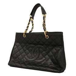 Chanel Shoulder Bag Matelasse Chain Caviar Skin Black Champagne Women's