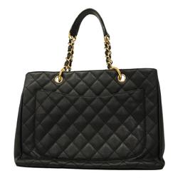 Chanel Shoulder Bag Matelasse Chain Caviar Skin Black Champagne Women's