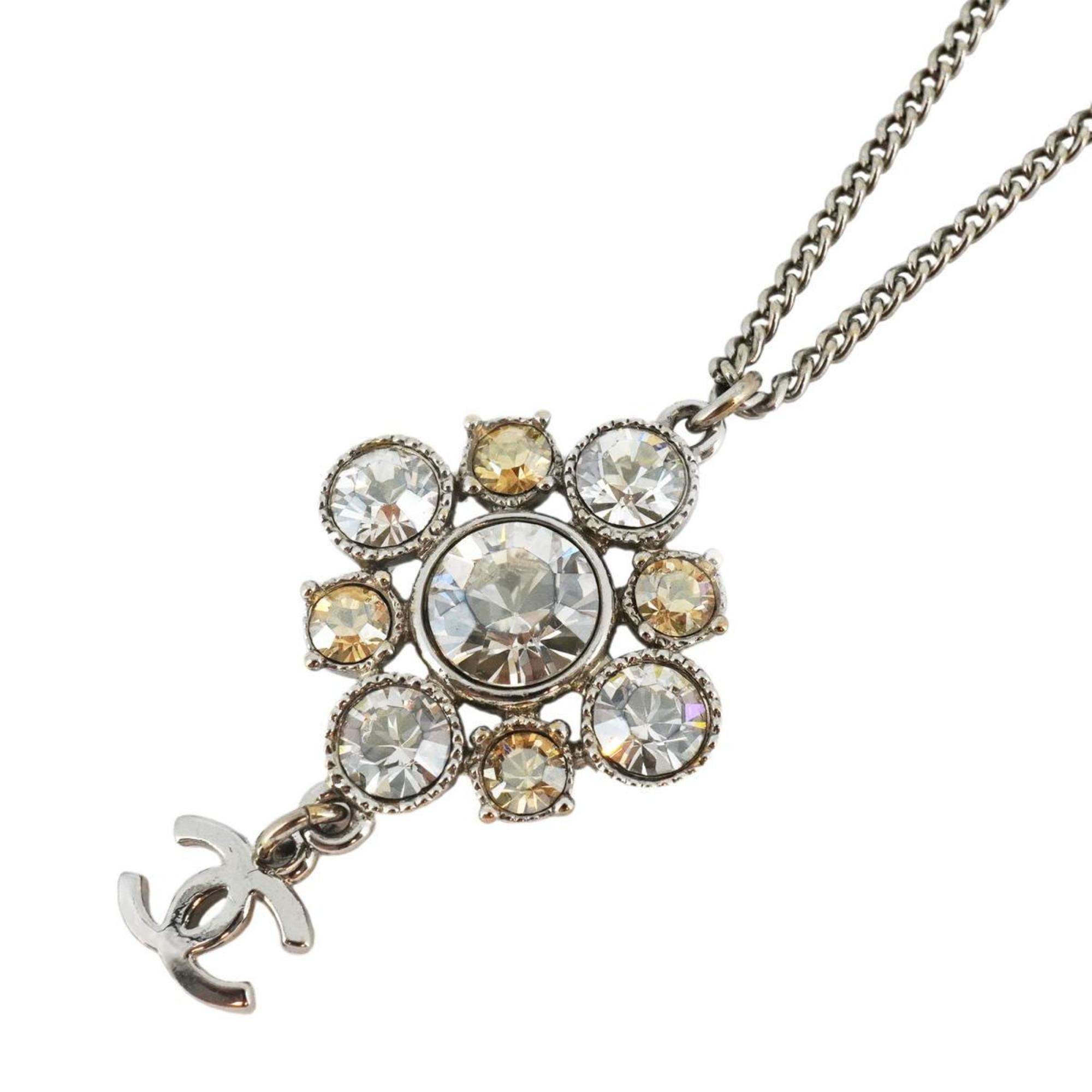 Chanel Necklace Coco Mark Rhinestone Metal Silver A11V Women's