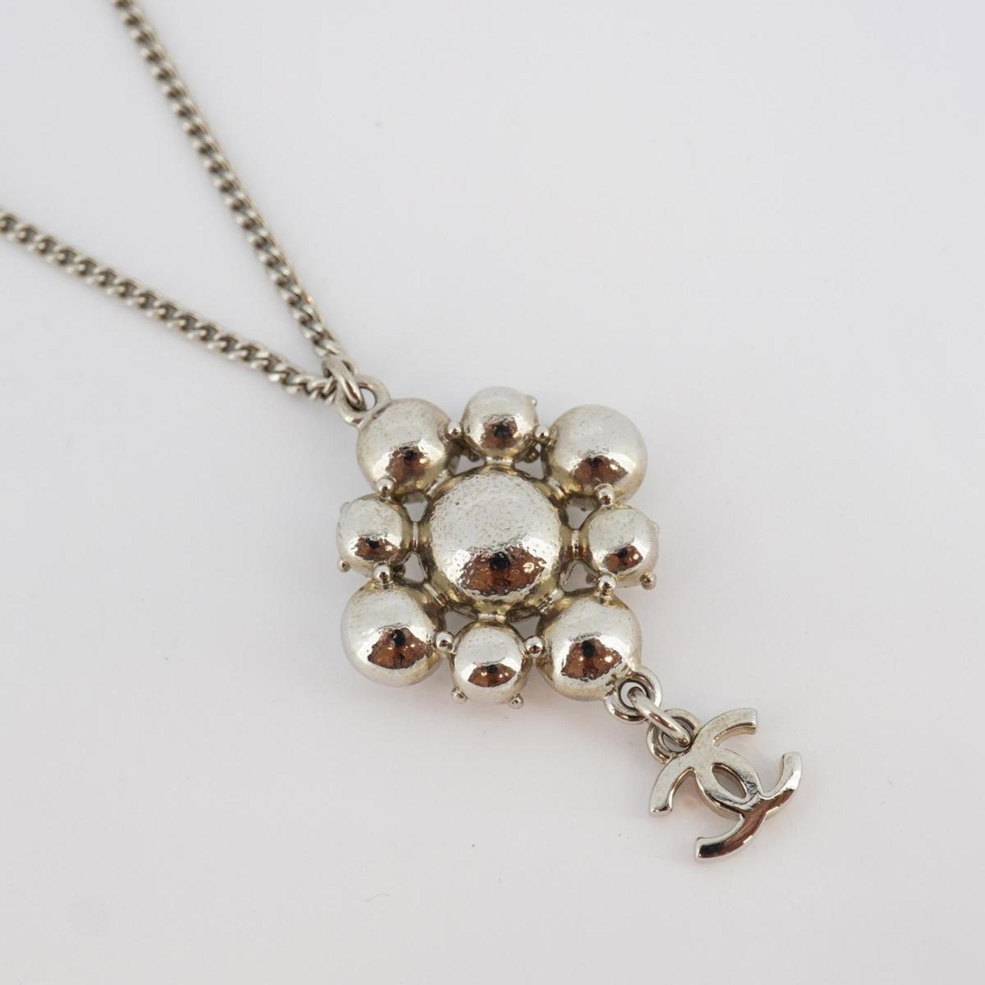 Chanel Necklace Coco Mark Rhinestone Metal Silver A11V Women's