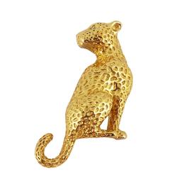 Christian Dior Brooch Leopard Motif Rhinestone GP Plated Gold Women's