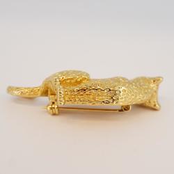 Christian Dior Brooch Leopard Motif Rhinestone GP Plated Gold Women's