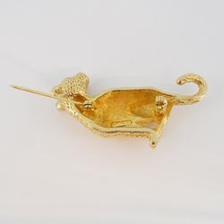 Christian Dior Brooch Leopard Motif Rhinestone GP Plated Gold Women's