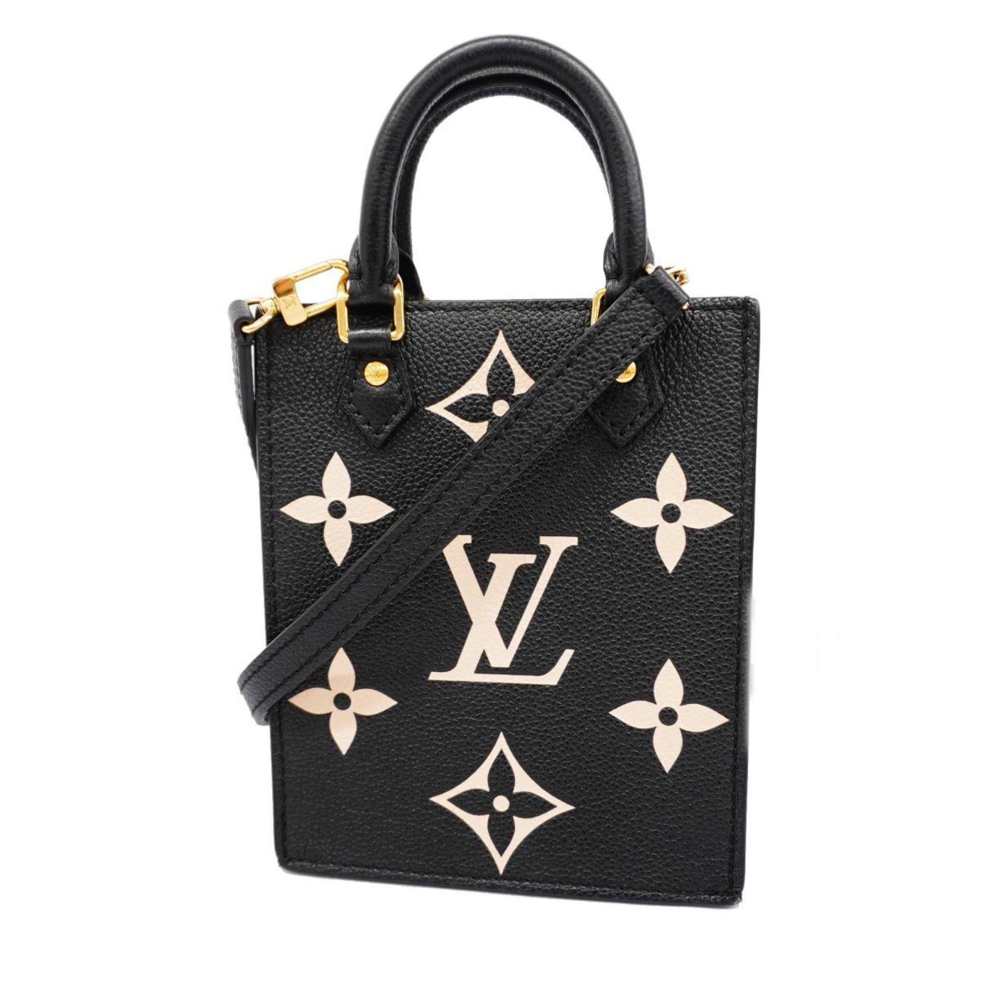 Louis Vuitton Shoulder Bag Monogram Empreinte Bicolor Petite Sac Plat M81416 Black Beige Women's