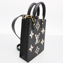 Louis Vuitton Shoulder Bag Monogram Empreinte Bicolor Petite Sac Plat M81416 Black Beige Women's