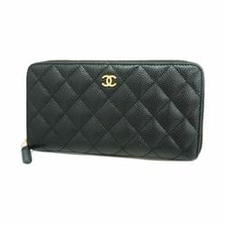 Chanel Long Wallet Matelasse Caviar Skin Black Women's