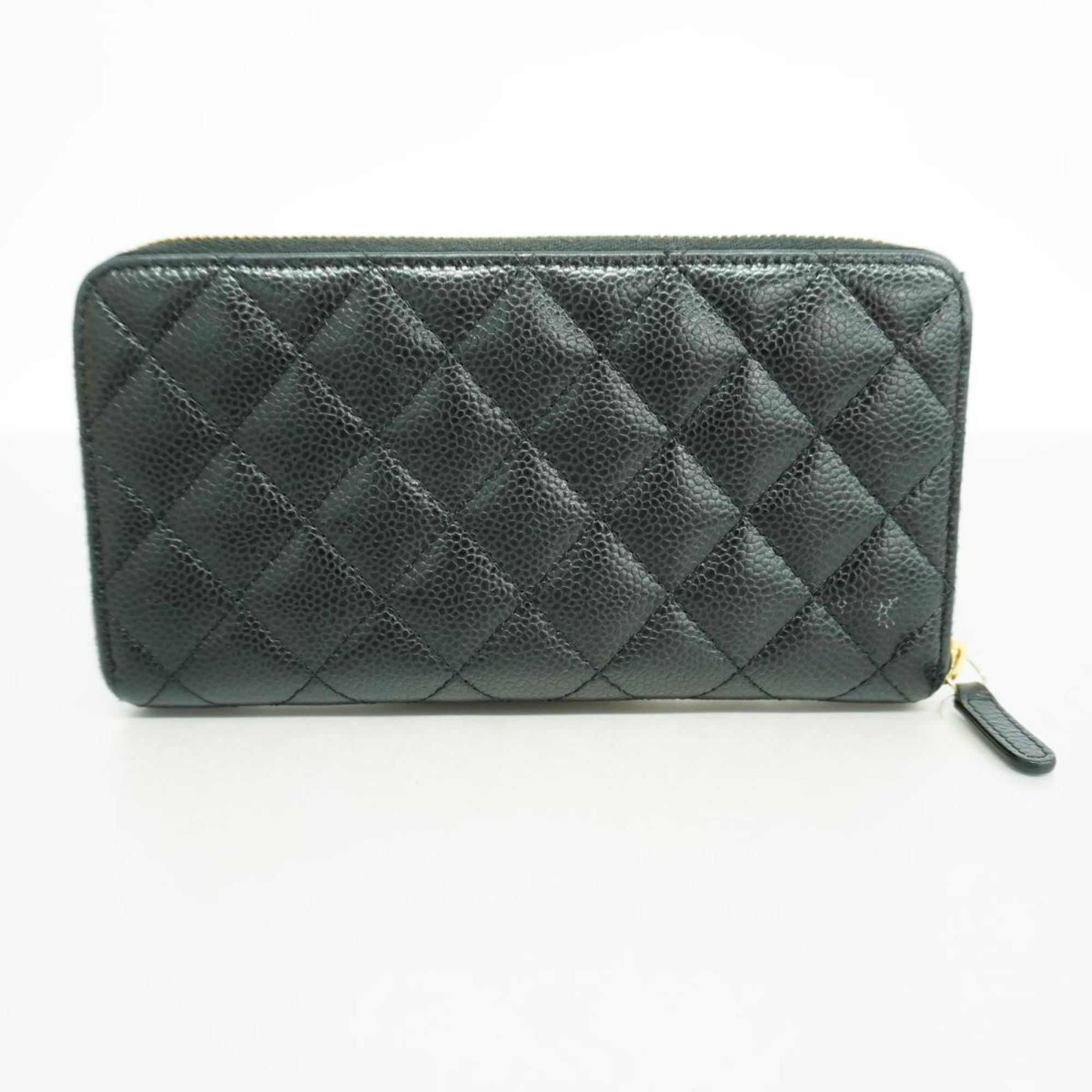 Chanel Long Wallet Matelasse Caviar Skin Black Women's