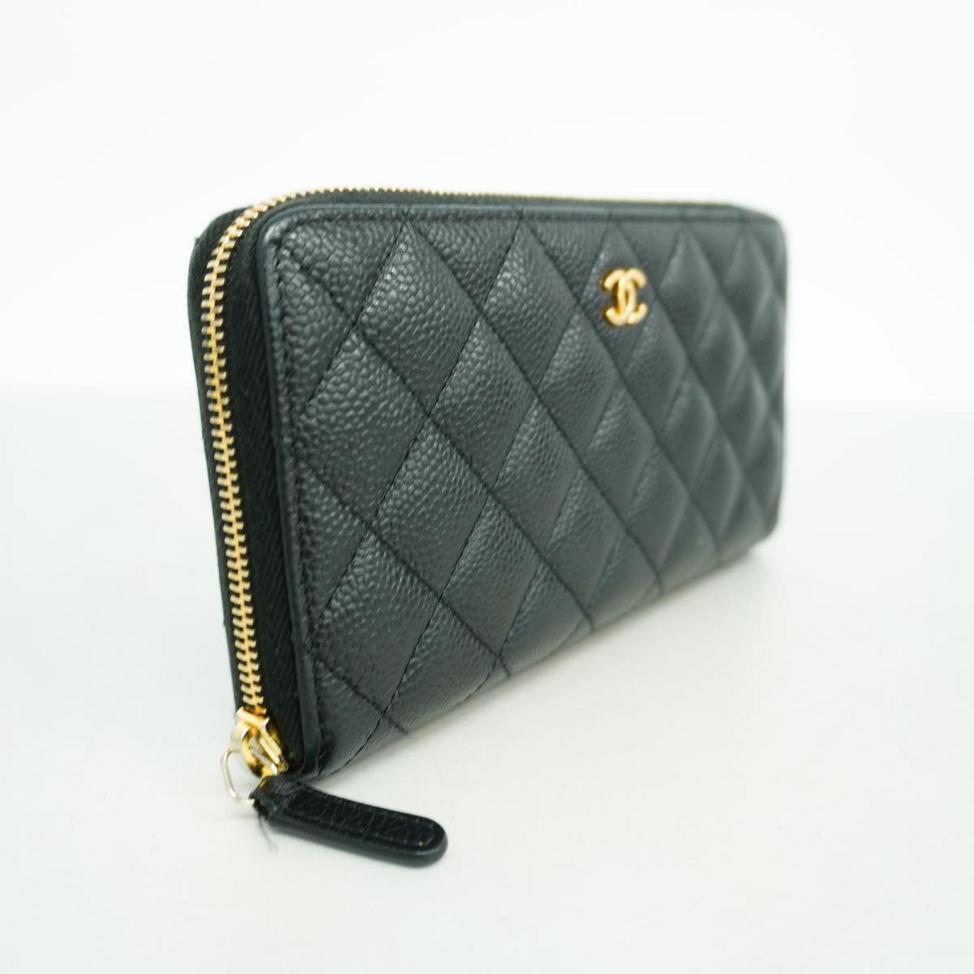 Chanel Long Wallet Matelasse Caviar Skin Black Women's