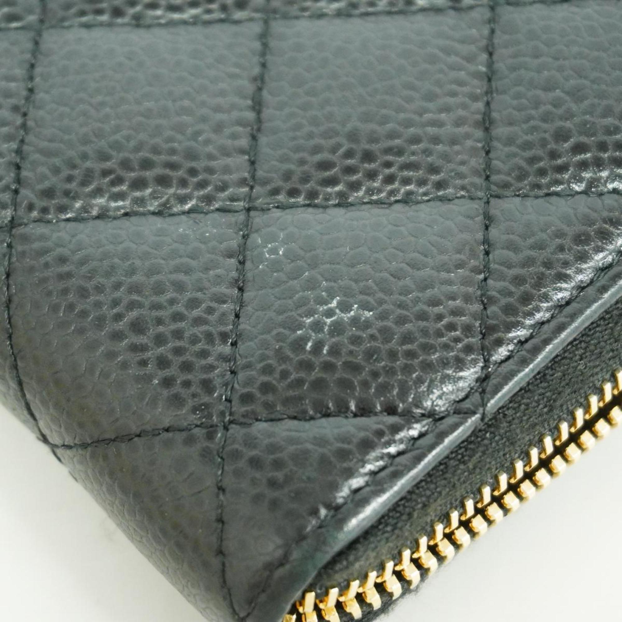 Chanel Long Wallet Matelasse Caviar Skin Black Women's