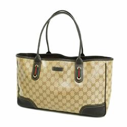 Gucci Tote Bag Sherry Line GG Crystal 293592 Leather Coated Canvas Brown Beige Champagne Women's