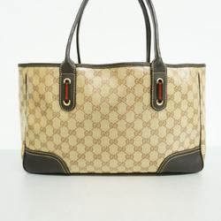 Gucci Tote Bag Sherry Line GG Crystal 293592 Leather Coated Canvas Brown Beige Champagne Women's