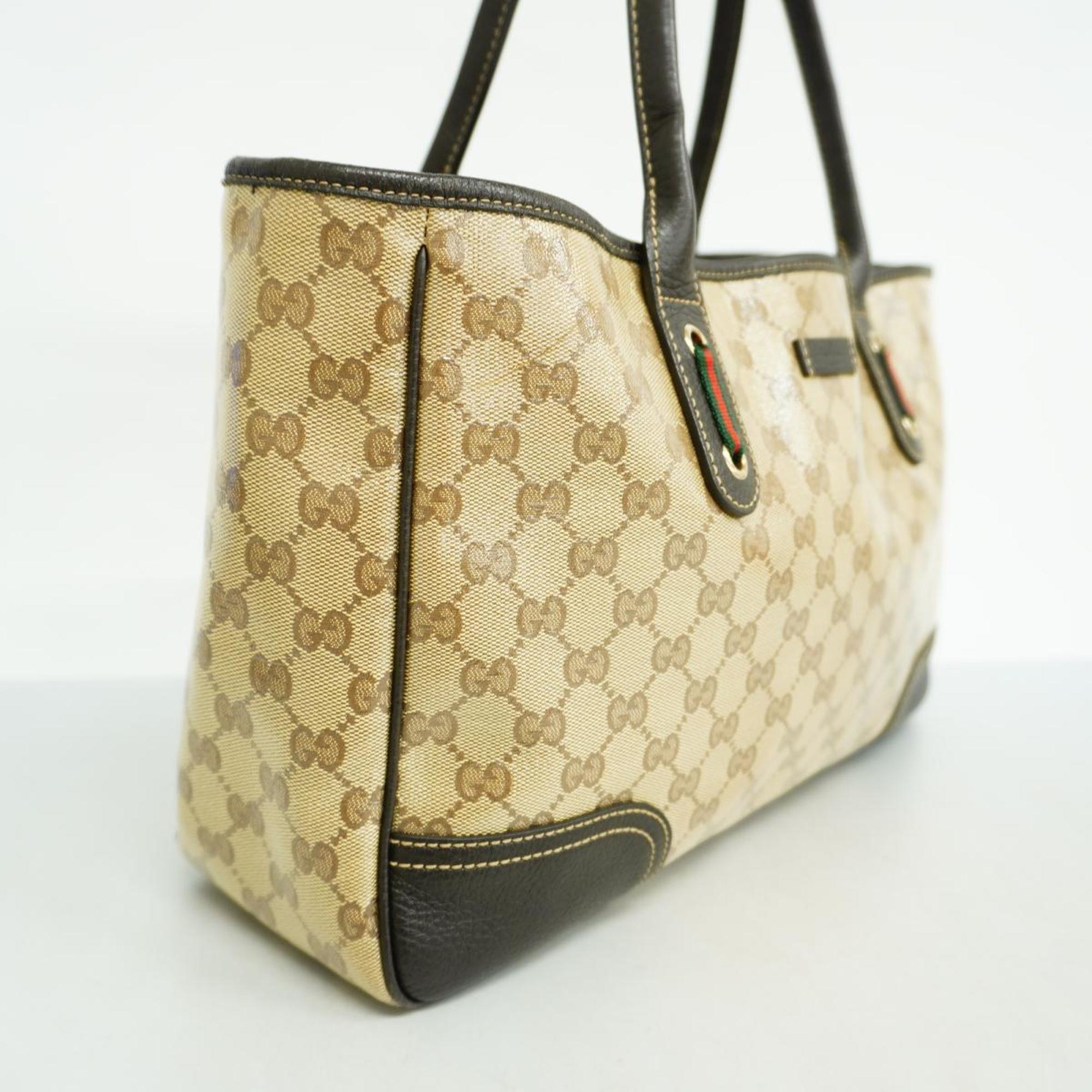 Gucci Tote Bag Sherry Line GG Crystal 293592 Leather Coated Canvas Brown Beige Champagne Women's