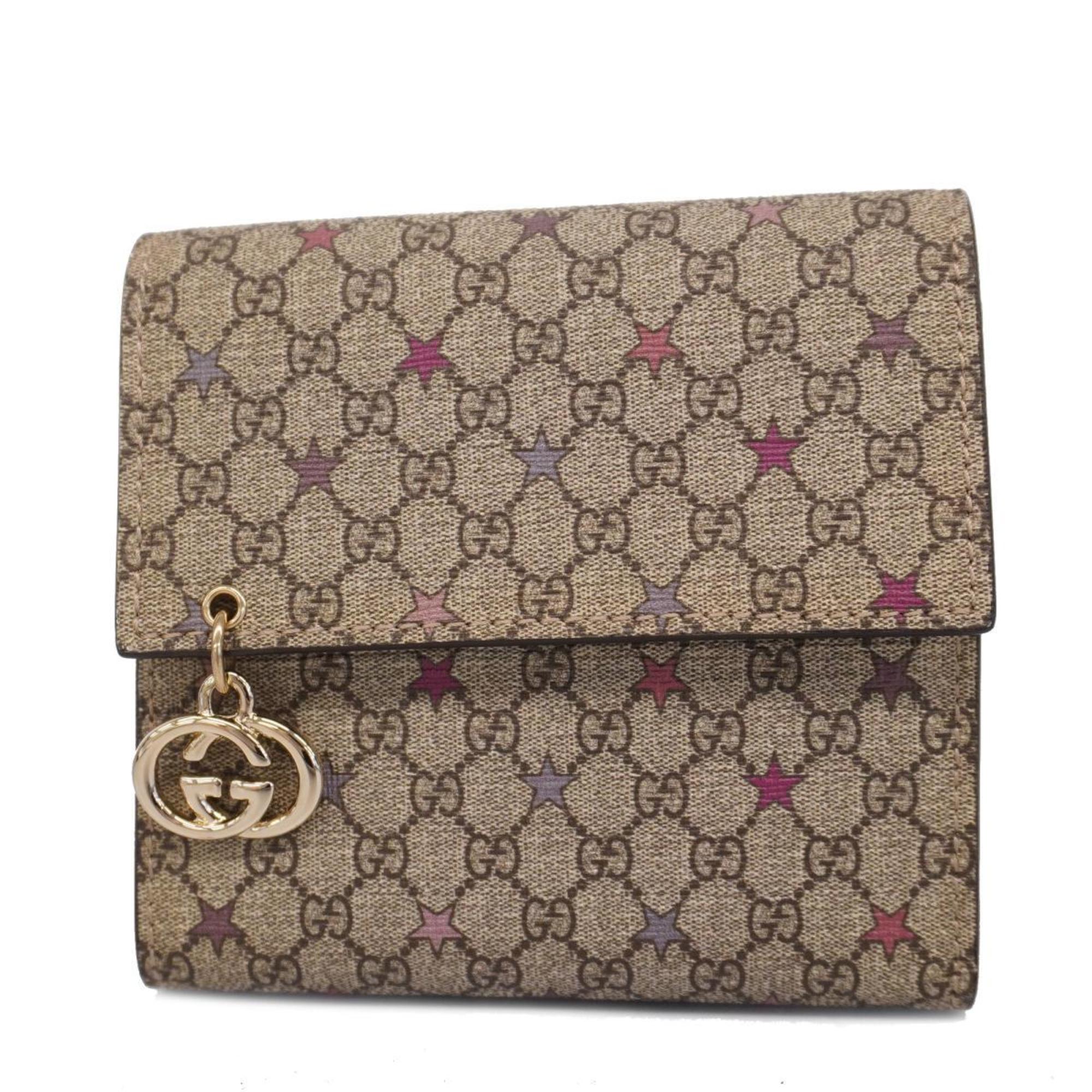 Gucci Tri-fold Wallet GG Supreme 212106 Brown Champagne Women's