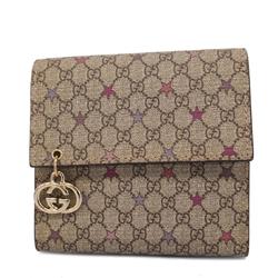 Gucci Tri-fold Wallet GG Supreme 212106 Brown Champagne Women's