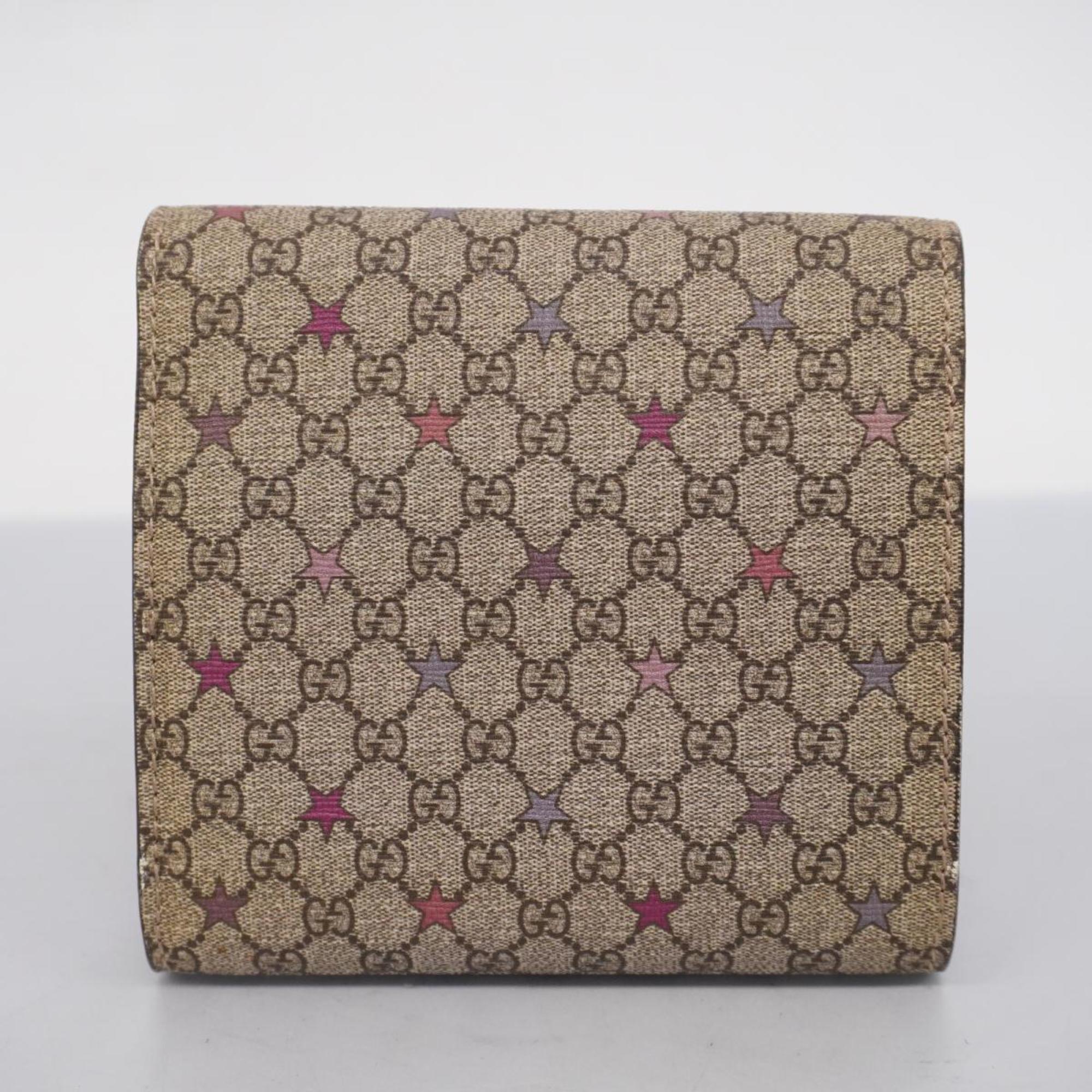 Gucci Tri-fold Wallet GG Supreme 212106 Brown Champagne Women's