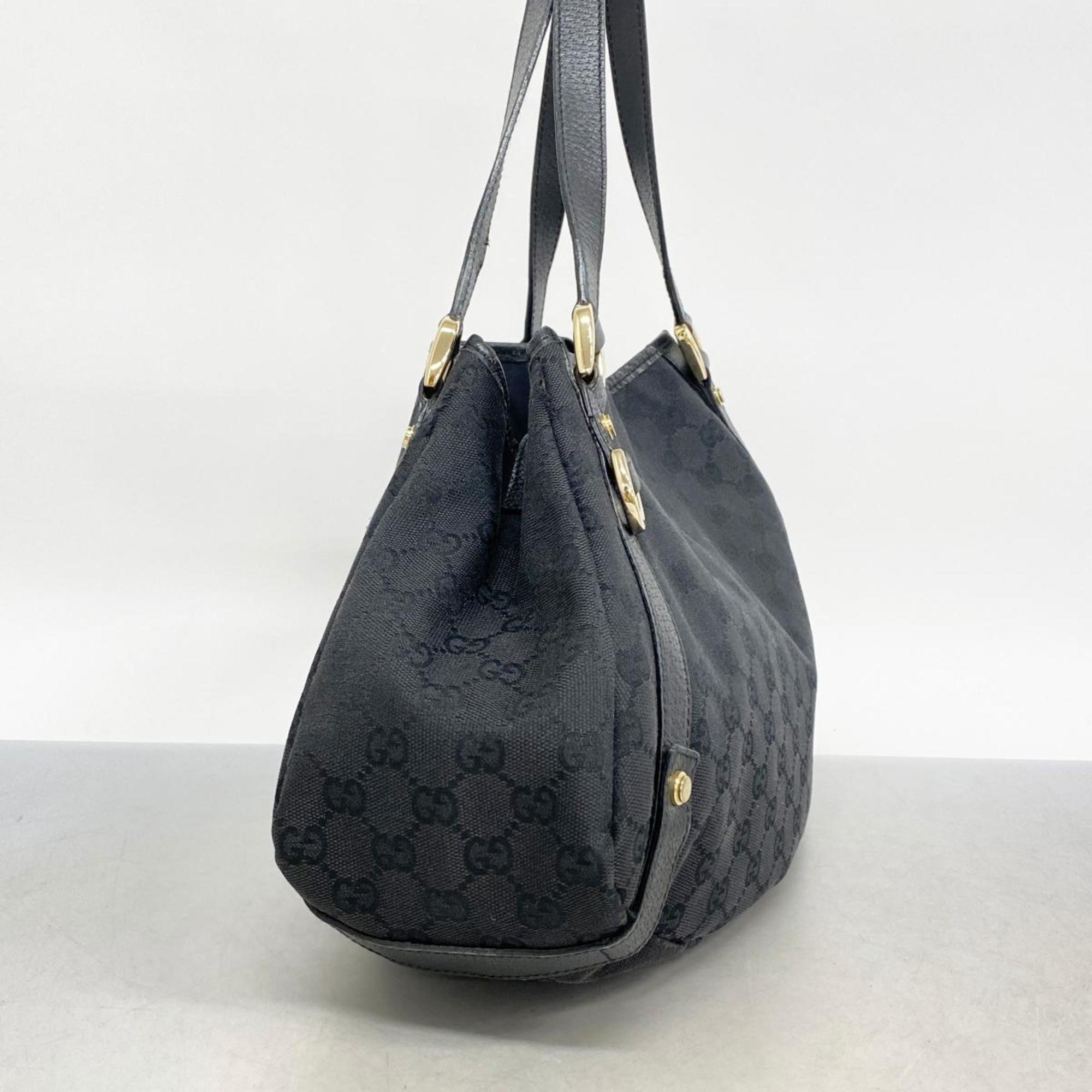 Gucci Tote Bag GG Canvas 130736 Black Champagne Women's