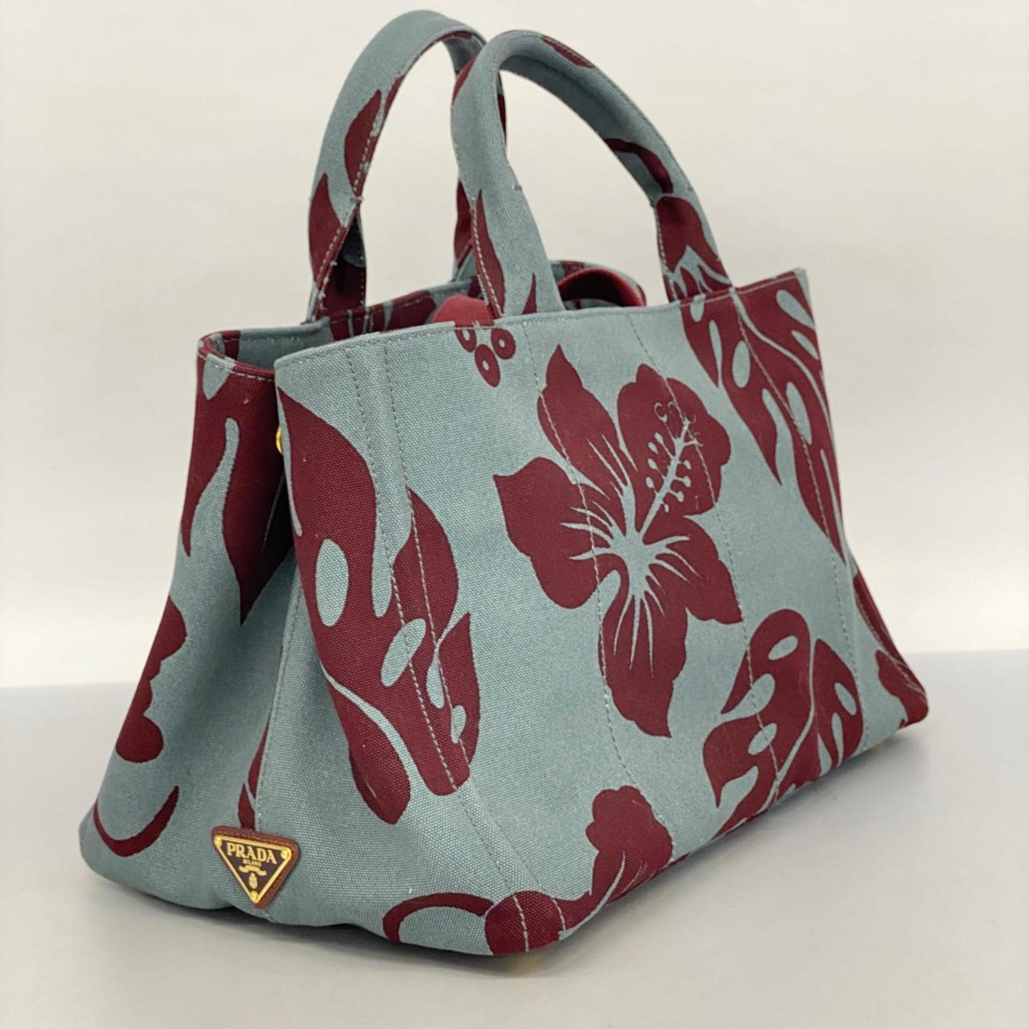 Prada Tote Bag Canapa Canvas Blue Bordeaux Women's