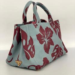 Prada Tote Bag Canapa Canvas Blue Bordeaux Women's