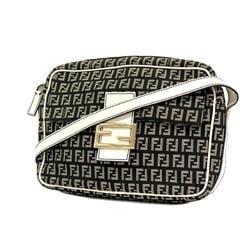 Fendi Shoulder Bag Zucchino Nylon Canvas Black White Champagne Women's