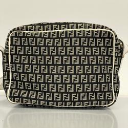 Fendi Shoulder Bag Zucchino Nylon Canvas Black White Champagne Women's