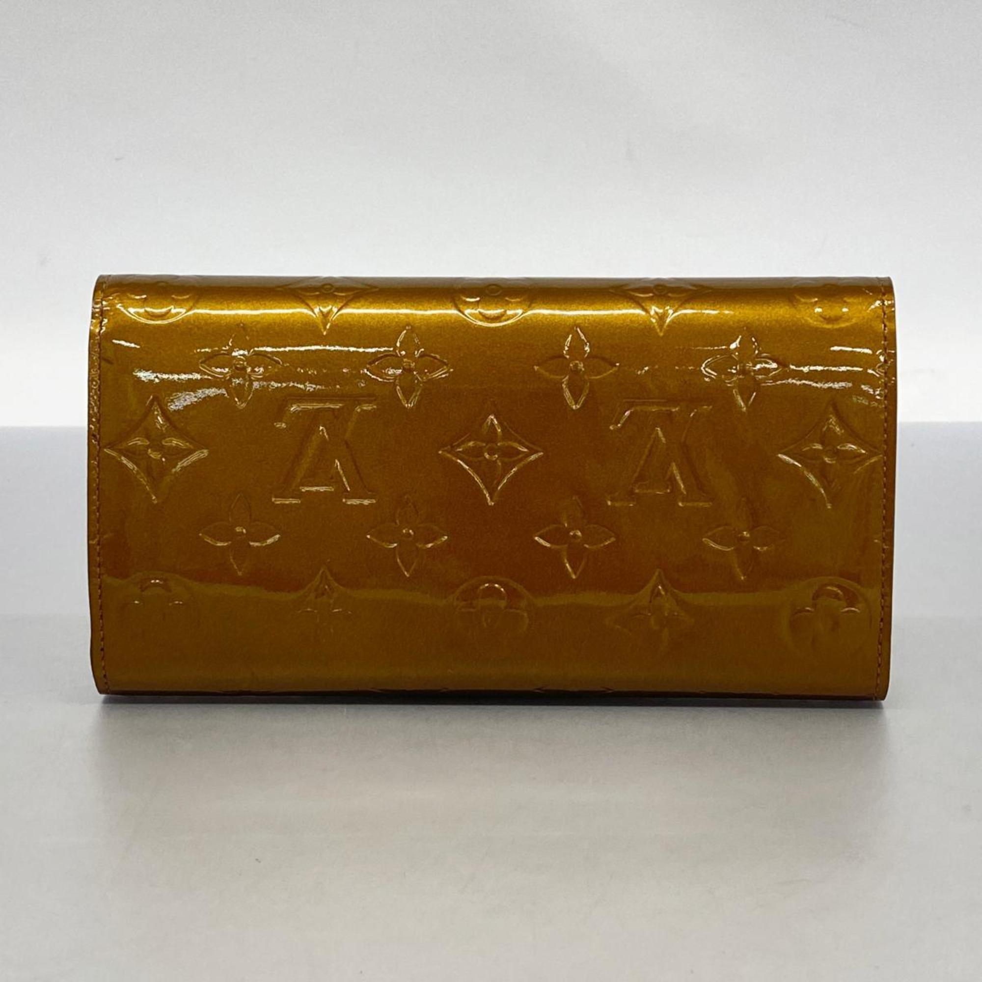 Louis Vuitton Tri-fold Long Wallet Vernis Porte Tresor International M91166 Bronze Men's Women's