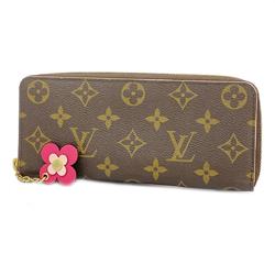 Louis Vuitton Long Wallet Monogram Flower Charm Portefeuille Clemence M68314 Brown Hot Pink Ladies