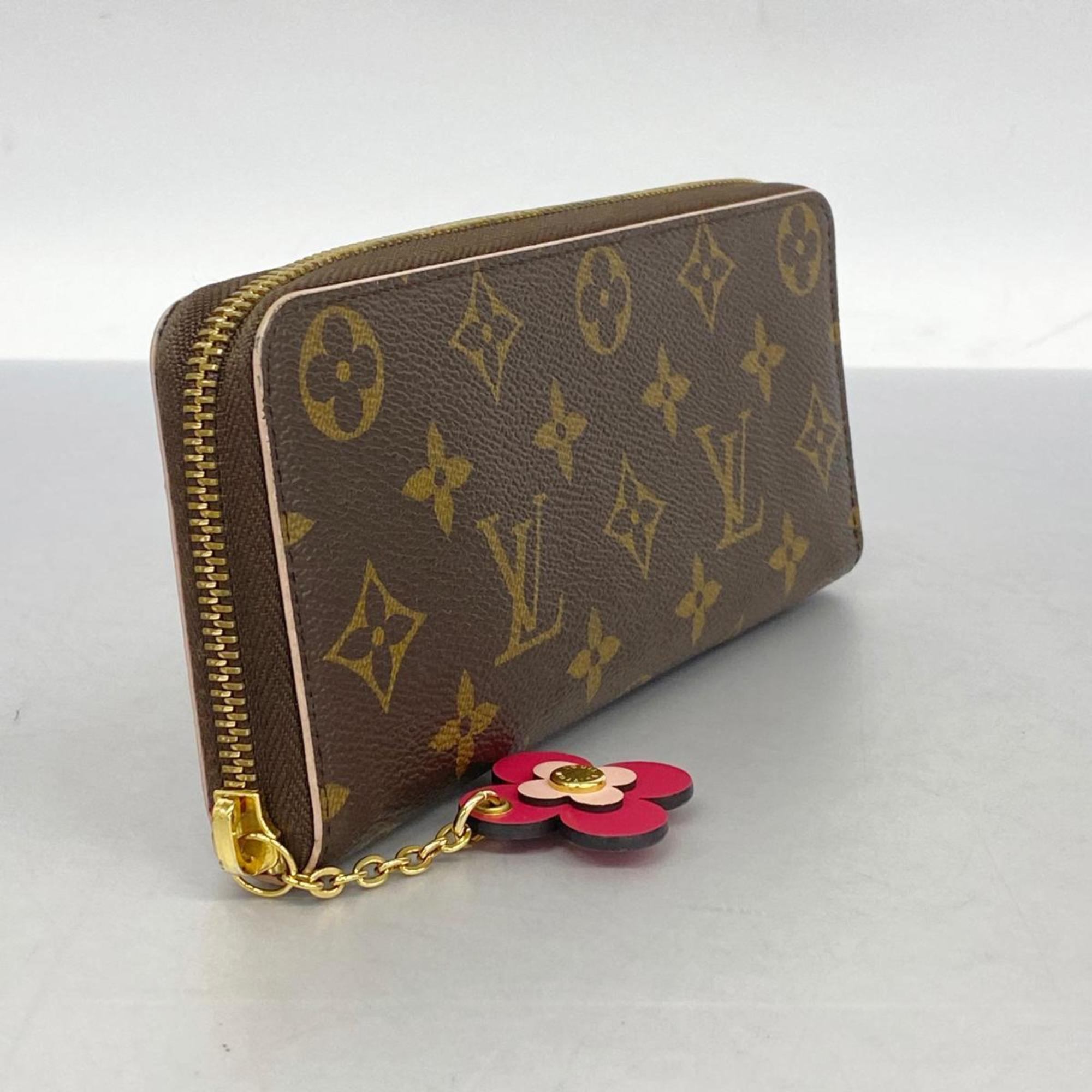 Louis Vuitton Long Wallet Monogram Flower Charm Portefeuille Clemence M68314 Brown Hot Pink Ladies