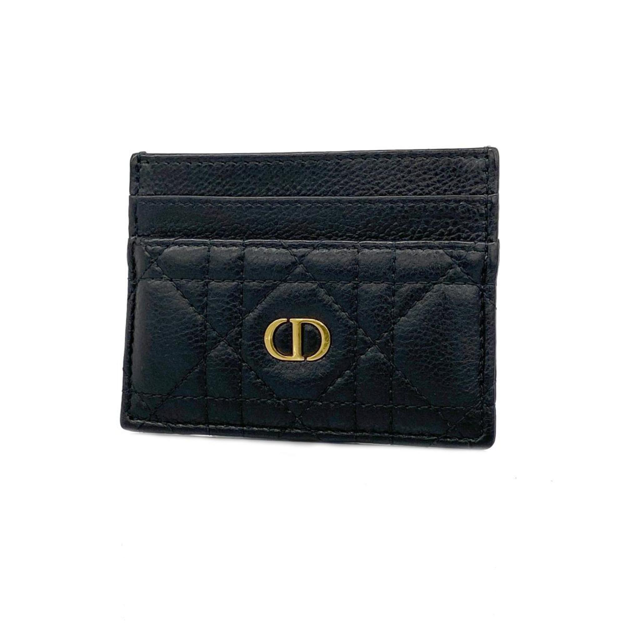 Christian Dior Business Card Holder/Card Case Cannage Caro Leather Black Women's