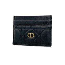 Christian Dior Business Card Holder/Card Case Cannage Caro Leather Black Women's