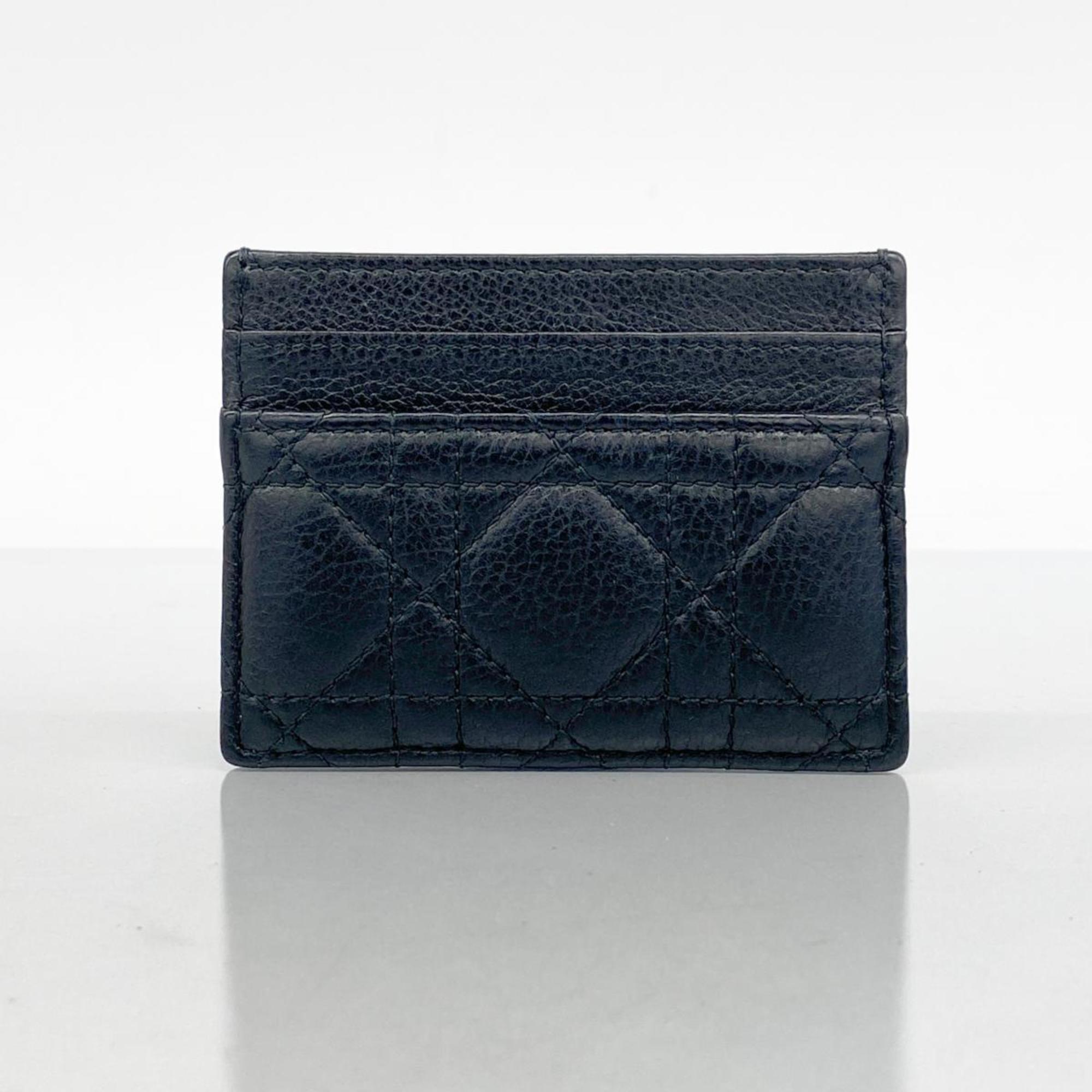 Christian Dior Business Card Holder/Card Case Cannage Caro Leather Black Women's