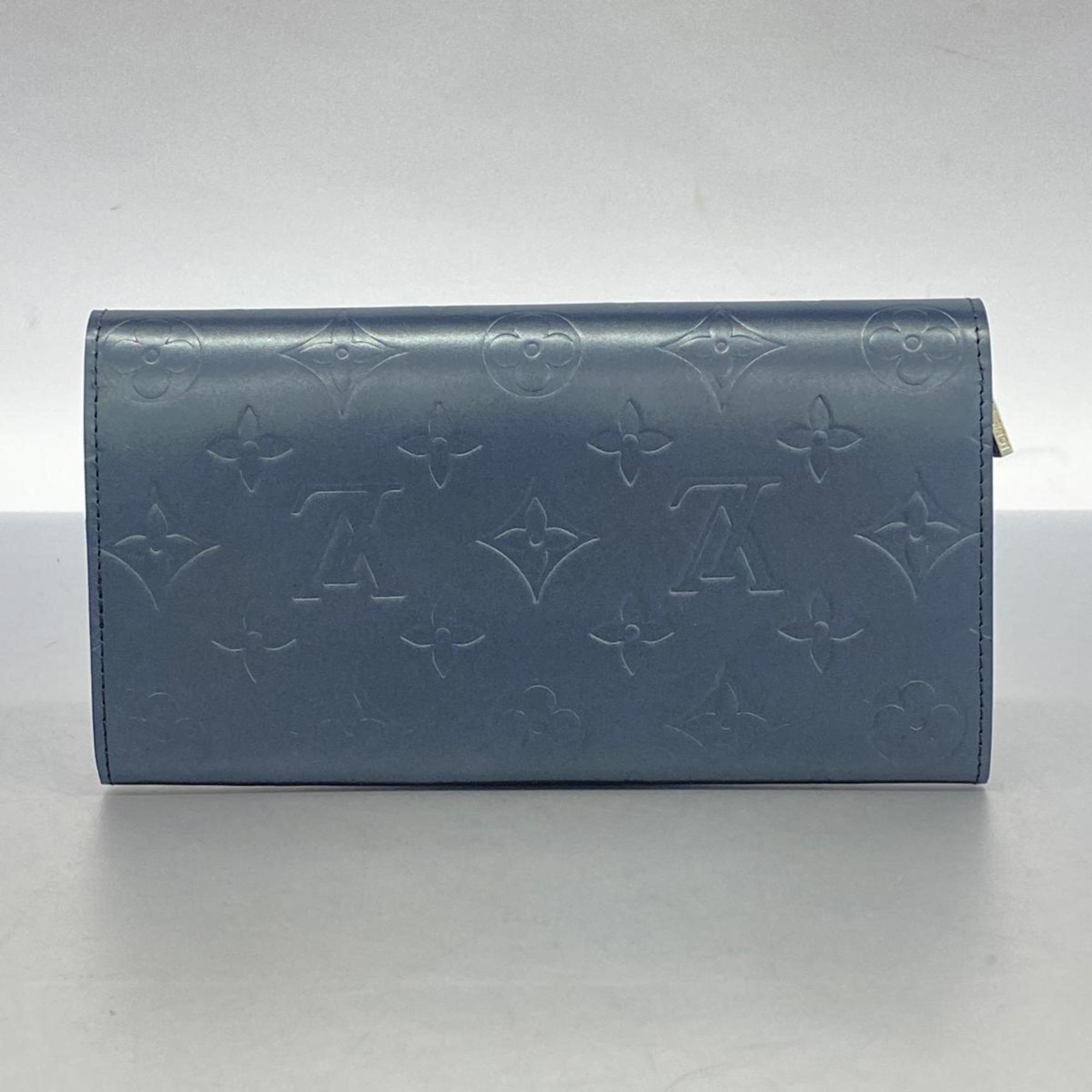 Louis Vuitton Long Wallet Monogram Matte Porto Monnaie Credit M65175 Blue Women's