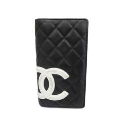 Chanel Long Wallet Cambon Lambskin Black Women's