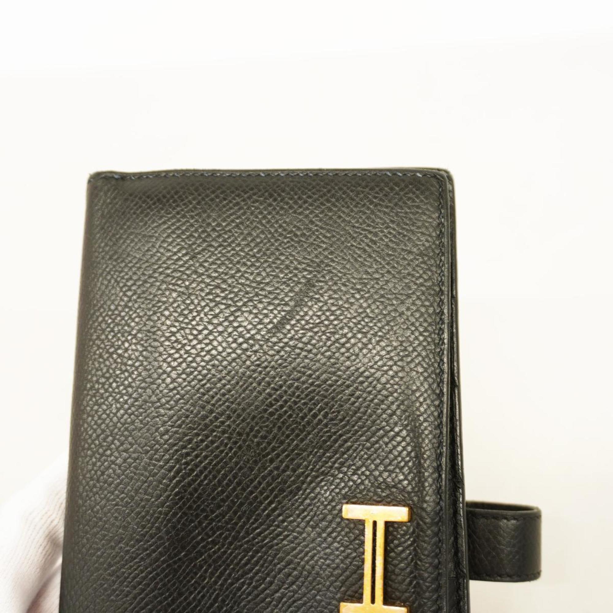 Hermes Long Wallet Bearn Soufflet C Stamped Epsom Leather Black Men's Women's