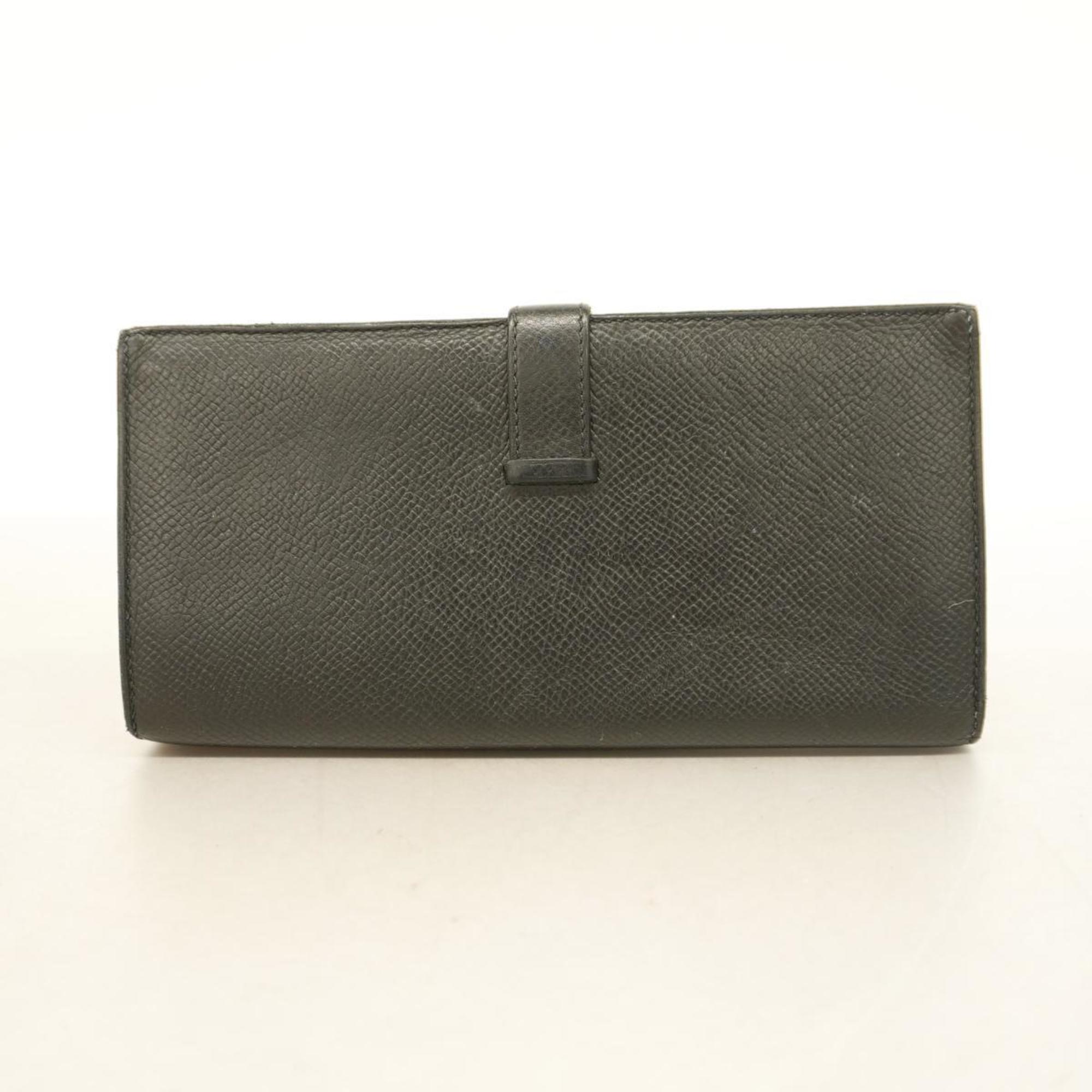 Hermes Long Wallet Bearn Soufflet C Stamped Epsom Leather Black Men's Women's