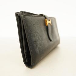 Hermes Long Wallet Bearn Soufflet C Stamped Epsom Leather Black Men's Women's