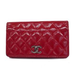 Chanel Long Wallet Matelasse Patent Leather Red Women's