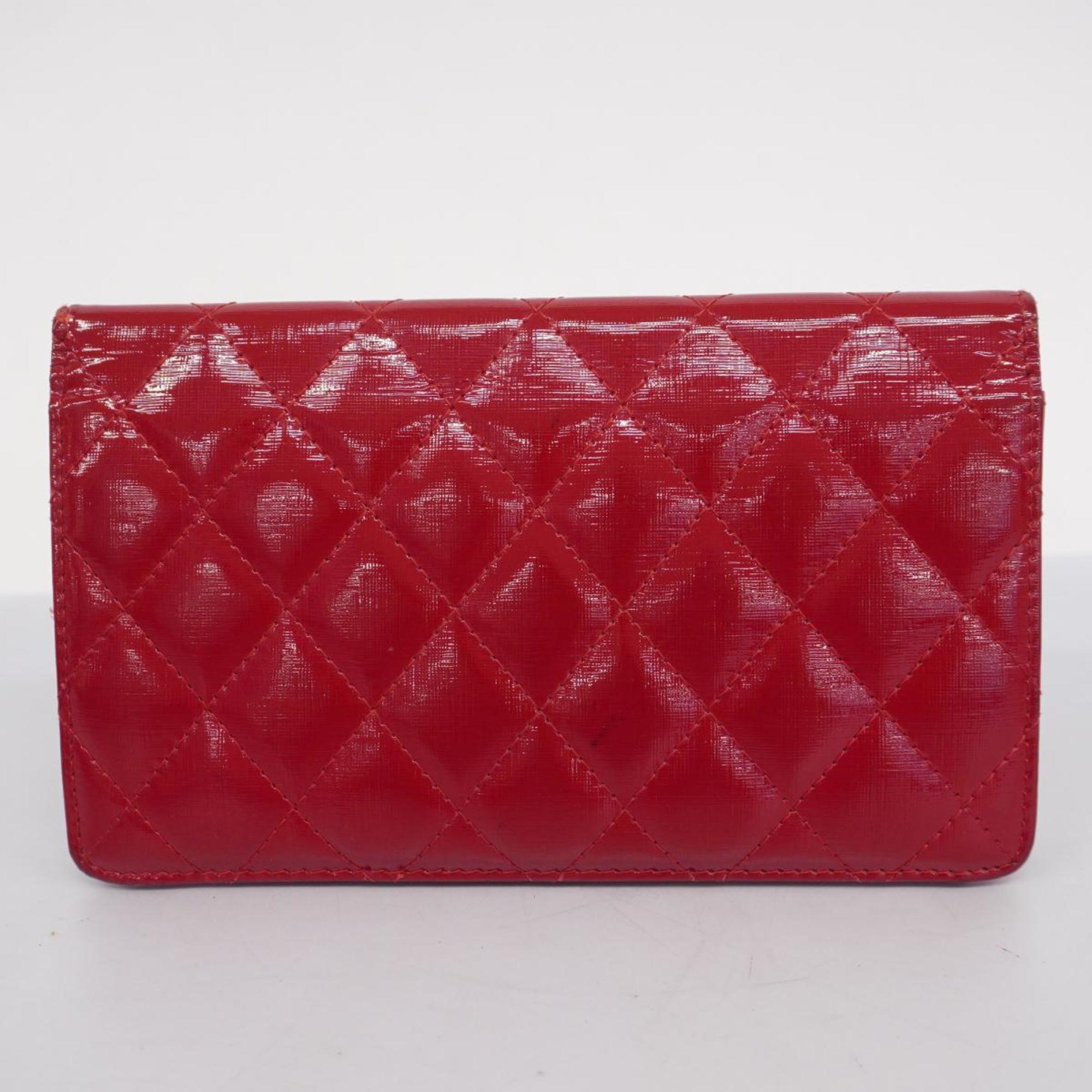 Chanel Long Wallet Matelasse Patent Leather Red Women's