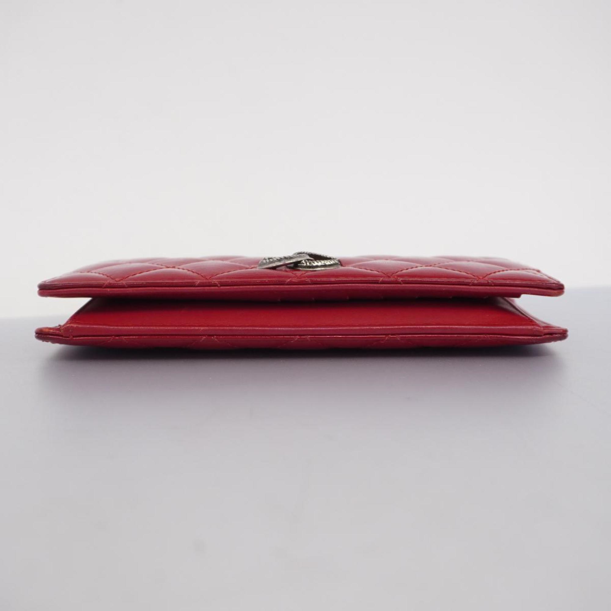 Chanel Long Wallet Matelasse Patent Leather Red Women's