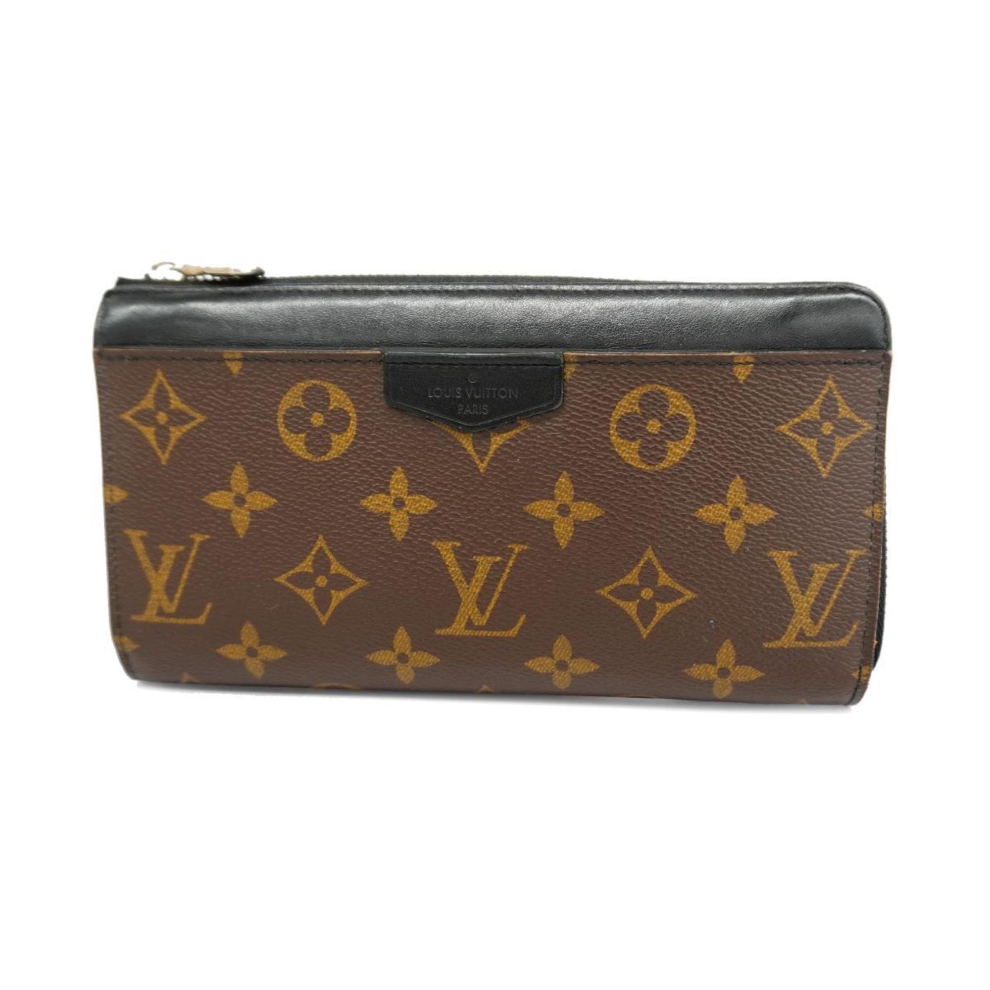 Louis Vuitton Long Wallet Monogram Macassar Zippy Dragonne M69407 Brown Black Men's