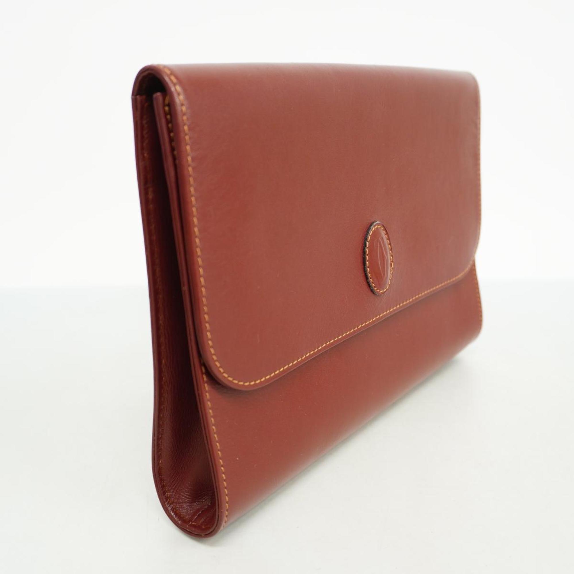 Cartier Clutch Bag Must Leather Bordeaux Women's