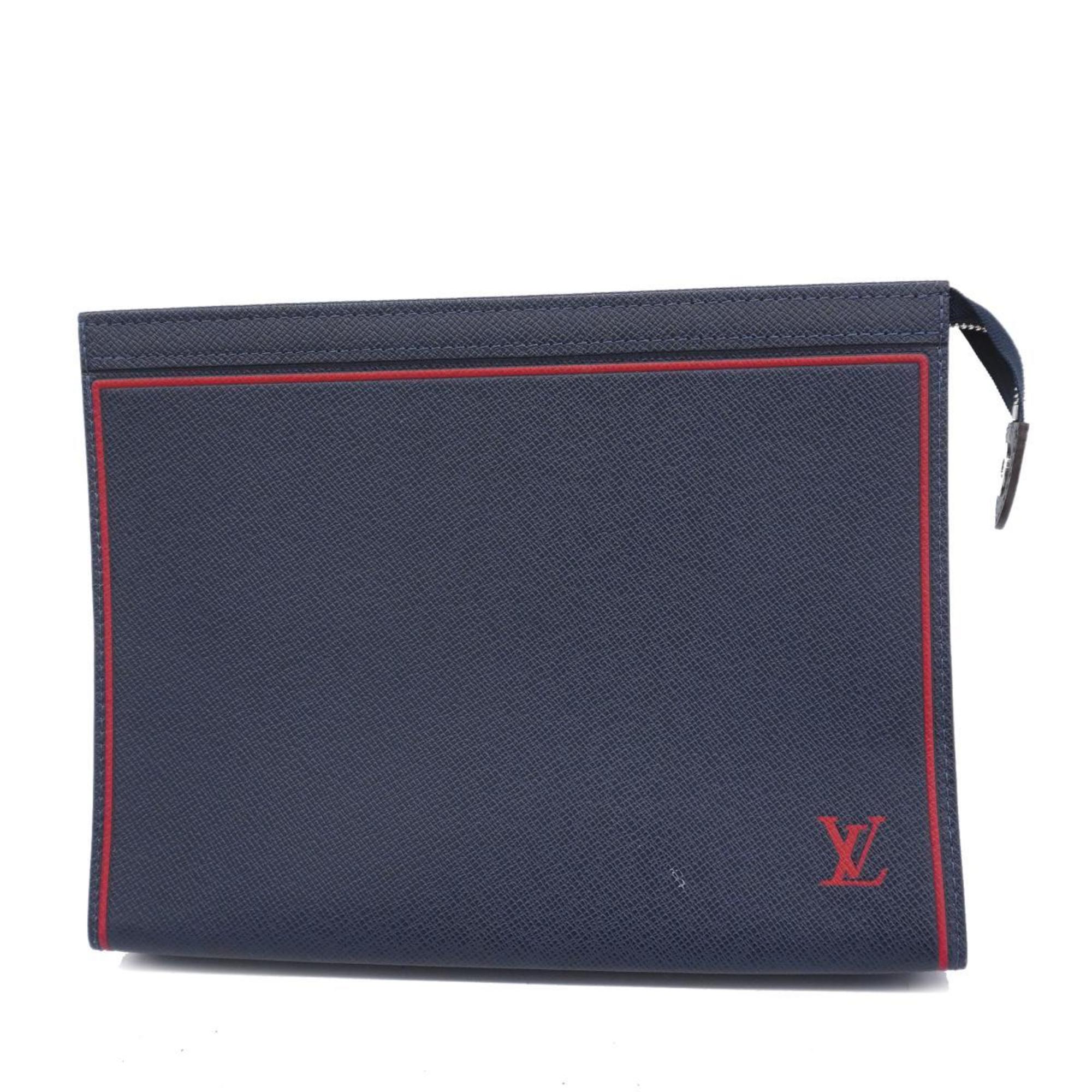 Louis Vuitton Clutch Bag Taiga Pochette Voyage MM M63394 Blue Marine Men's