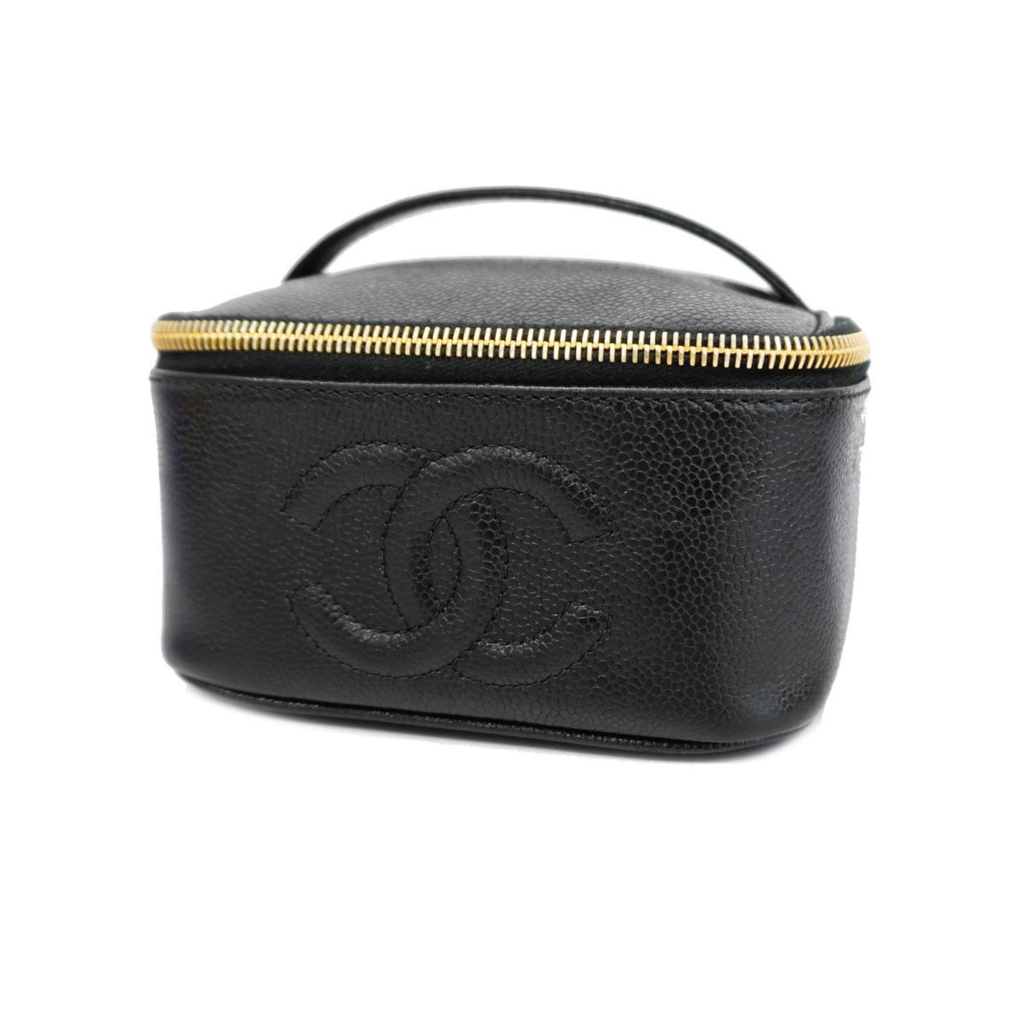 chanel vanity bag caviar skin black ladies