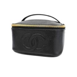 chanel vanity bag caviar skin black ladies