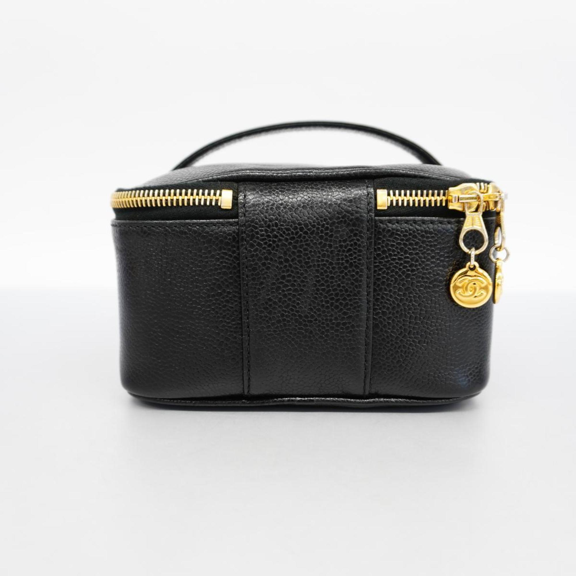 chanel vanity bag caviar skin black ladies